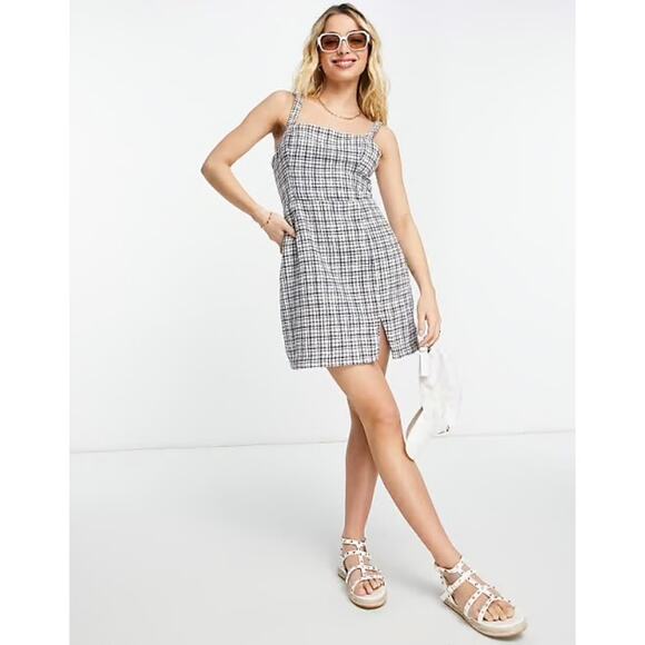 Abercrombie & Fitch Plaid Tweed Mini Dress Navy Cream Tan Small Sheath Shift - Picture 8 of 8